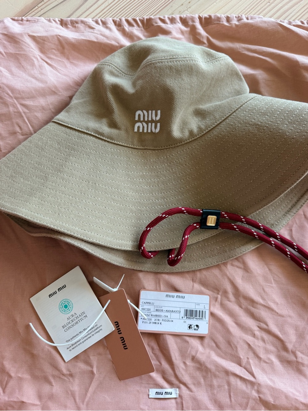 Miu Miu Brown/Tan Cotton Bucket Hat with White Logo - Picture 2 of 4